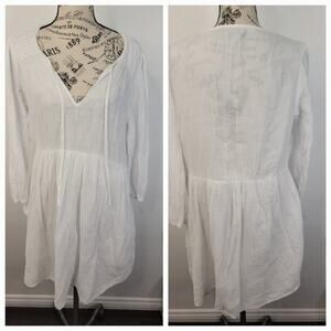 Michael Stars Babydoll Midi Dress SZ Medium Gauze Long Sleeves White Cottage